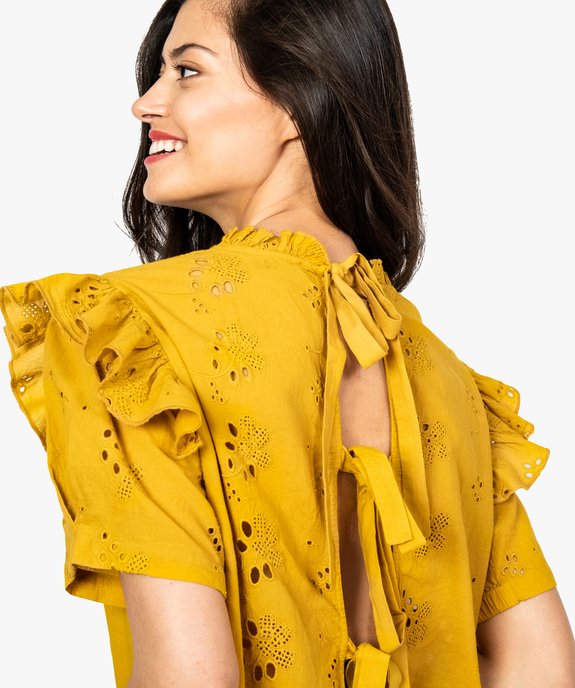 Blouse à manches courtes volantées avec broderie anglaise vue2 - FOLLOW ME 2 - GEMO