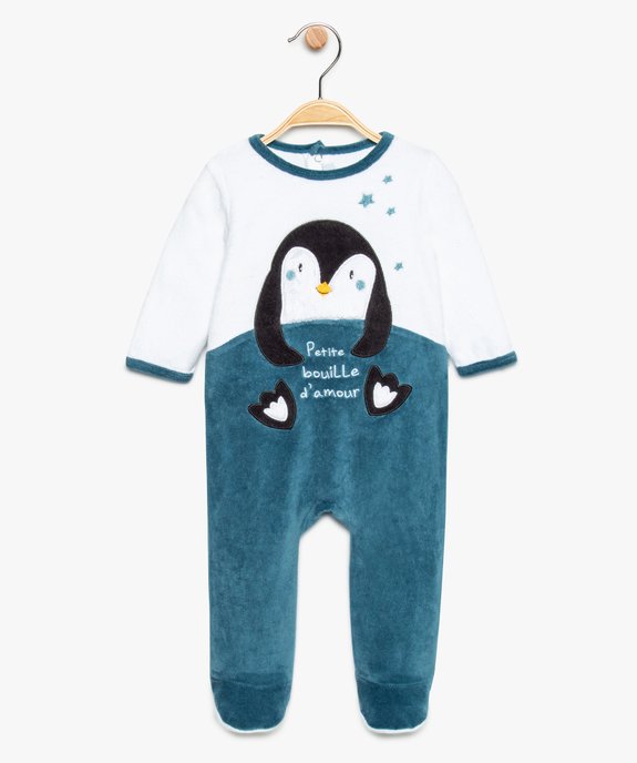 Pyjama bébé garçon en velours motif pingouin vue1 - GEMO(BB COUCHE) - GEMO
