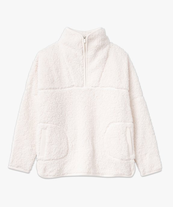 Veste d'intérieur en sherpa forme sweat à col montant zippé femme vue4 - GEMO(HOMWR FEM) - GEMO