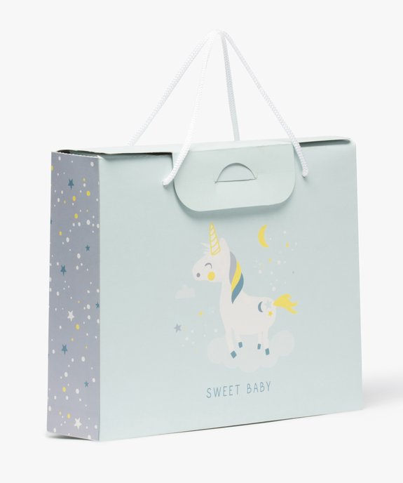 Boite cadeau bébé avec motif licorne en papier recyclé vue1 - GEMO 4G BEBE - GEMO