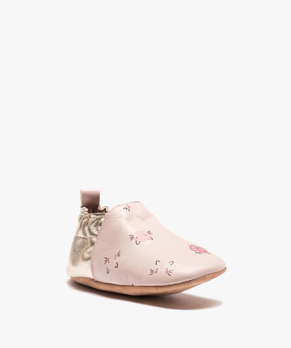 Chaussons bébé fille en cuir imprimés chats  vue2 - GEMO 4G BEBE - GEMO