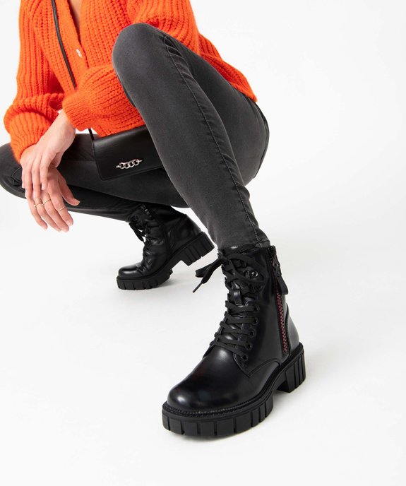 Bottines femme style rangers à lacets et semelle crantée vue1 - GEMO (CASUAL) - GEMO