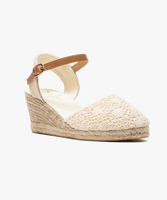 Espadrilles femme en crochet à talon compensé vue2 - GEMO(URBAIN) - GEMO