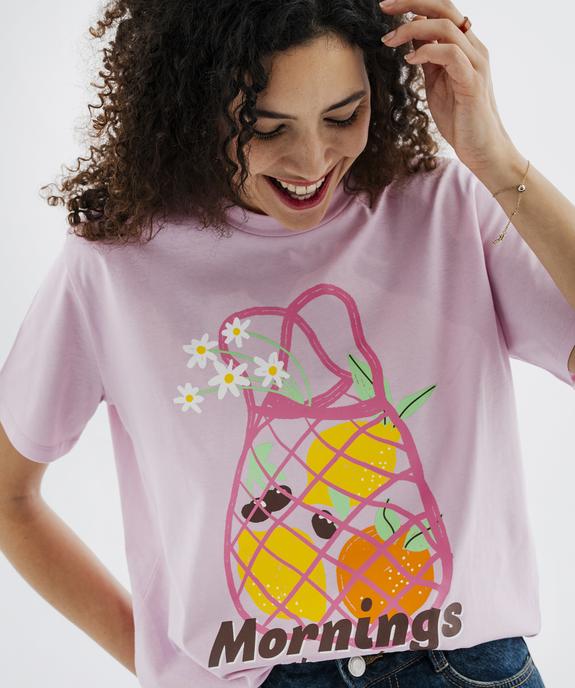 Tee-shirt manches courtes en jersey de coton imprimé femme vue2 - GEMO 4G FEMME - GEMO