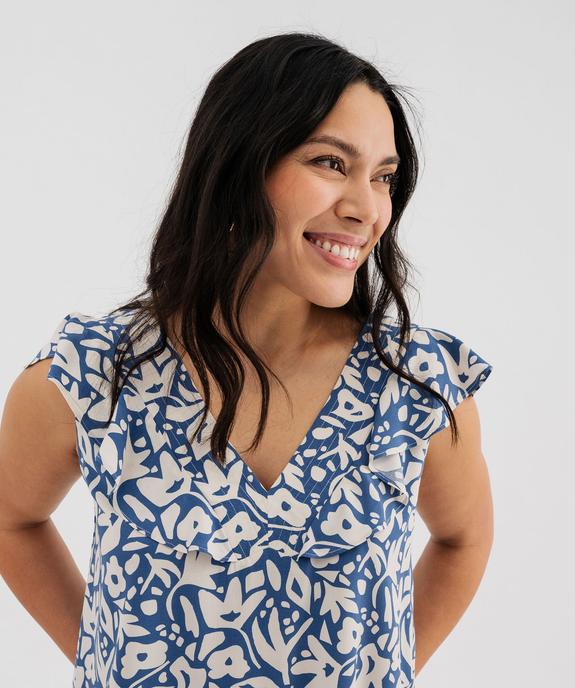 Blouse sans manches à volants en viscose imprimée femme vue2 - GEMO 4G FEMME - GEMO