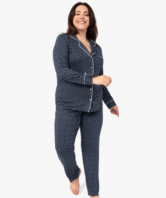 Pyjama femme grande taille deux pièces : chemise et pantalon vue1 - GEMO 4G FEMME - GEMO