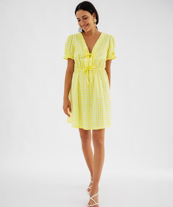 Robe courte à manches courtes en tissu gaufré à carreaux vichy femme vue5 - GEMO(FEMME PAP) - GEMO