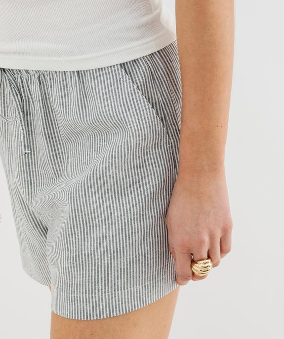 Short rayé ample en viscose et lin avec taille ajustable femme vue2 - GEMO 4G FEMME - GEMO