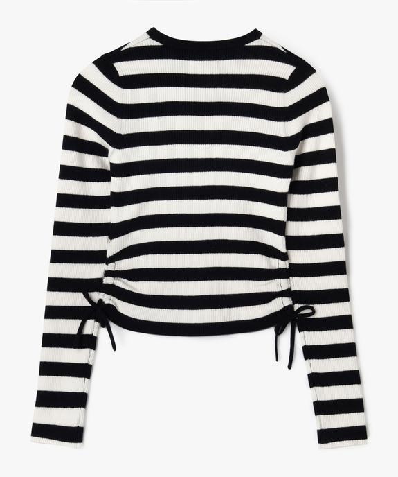 Pull court en maille côtelée froncé sur les côtés fille vue3 - GEMO (JUNIOR) - GEMO