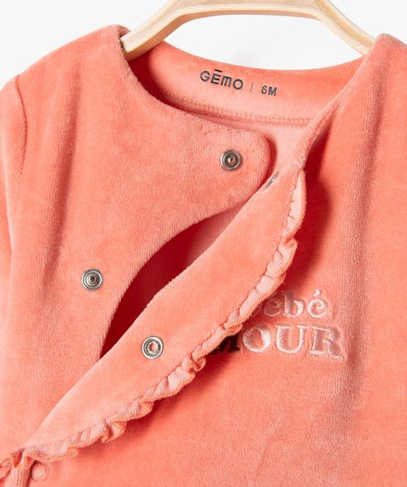 Pyjama bébé fille en velours avec fermeture froncée devant  vue2 - GEMO(BB COUCHE) - GEMO