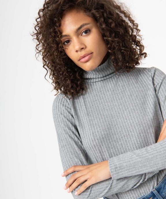 Tee-shirt femme en maille côtelée manches longues et col montant vue2 - GEMO 4G FEMME - GEMO
