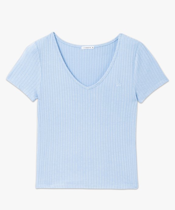 Tee-shirt manches courtes et col V en maille côtelée femme - LuluCastagnette vue4 - GEMO(FEMME PAP) - GEMO