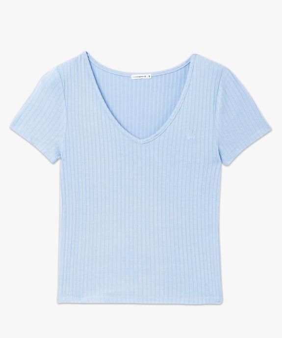 Tee-shirt manches courtes et col V en maille côtelée femme - LuluCastagnette vue4 - GEMO(FEMME PAP) - GEMO