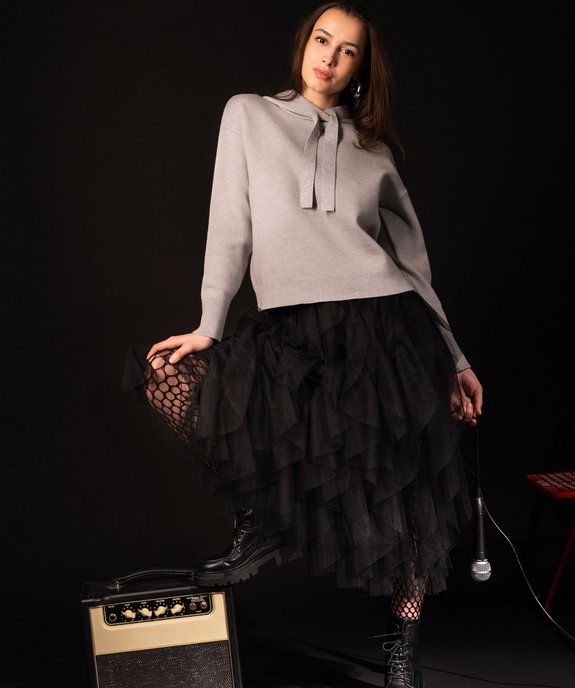 Pull large à capuche avec liens pailletés femme vue1 - GEMO(FEMME PAP) - GEMO