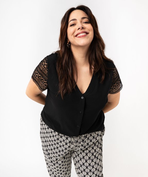 Blouson manches courtes ajourées en maille fluide femme grande taille vue1 - GEMO (G TAILLE) - GEMO