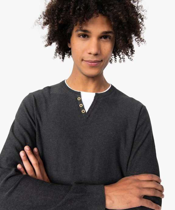 Pull homme col fantaisie effet 2 en 1 vue2 - GEMO (HOMME) - GEMO