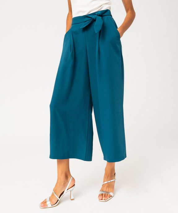 Pantacourt large avec noeud à la ceinture femme vue2 - GEMO(FEMME PAP) - GEMO