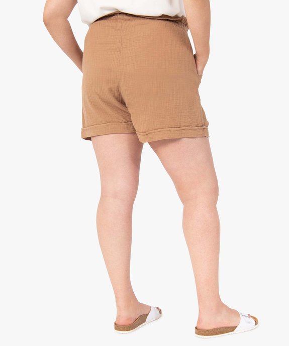 Short femme grande taille en gaze de coton à taille élastiquée vue3 - GEMO (G TAILLE) - GEMO