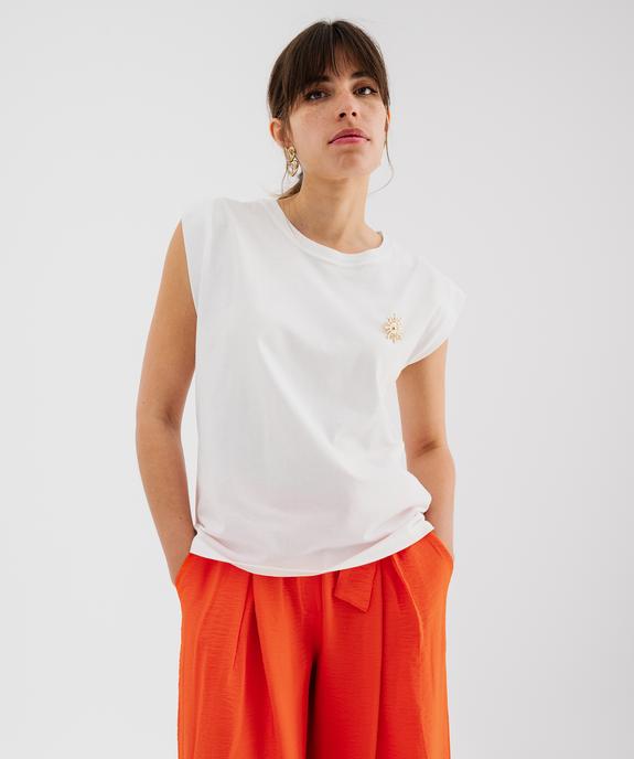 Tee-shirt sans manches loose en jersey de coton à breloque femme vue2 - GEMO(FEMME PAP) - GEMO