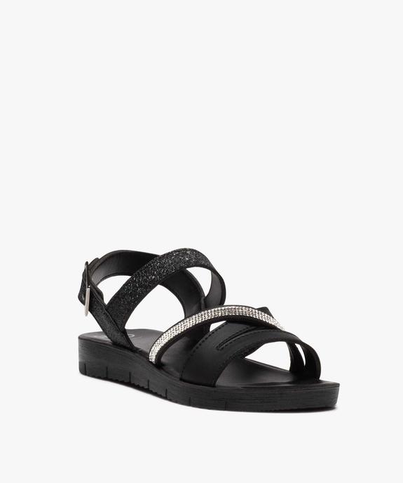Sandales femme unies à talon plat et à brides contrastées vue2 - GEMO (CASUAL) - GEMO