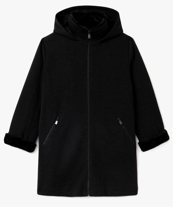 Manteau à capuche en maille bouclette et doublure peluche femme grande taille vue2 - GEMO (G TAILLE) - GEMO