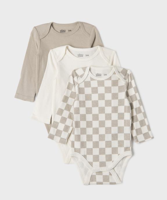 Bodies manches longues imprimés bébé garçon (lot de 3) vue1 - GEMO 4G BEBE - GEMO