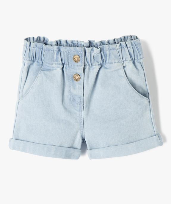 Short en jean bébé fille uni avec revers et taille élastiquée vue1 - GEMO 4G BEBE - GEMO