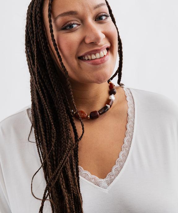 Tee-shirt manches courtes fluide à col V dentelle femme grande taille vue2 - GEMO 4G GT - GEMO