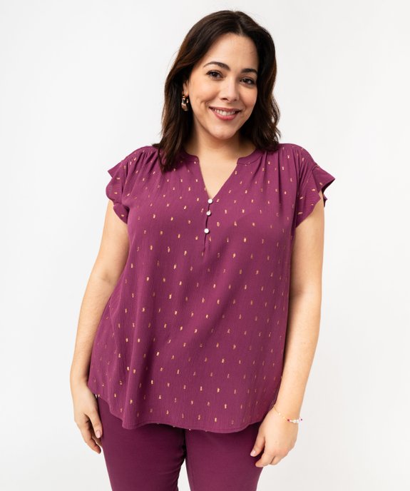 Blouse à manches courtes à volants femme grande taille vue2 - GEMO (G TAILLE) - GEMO