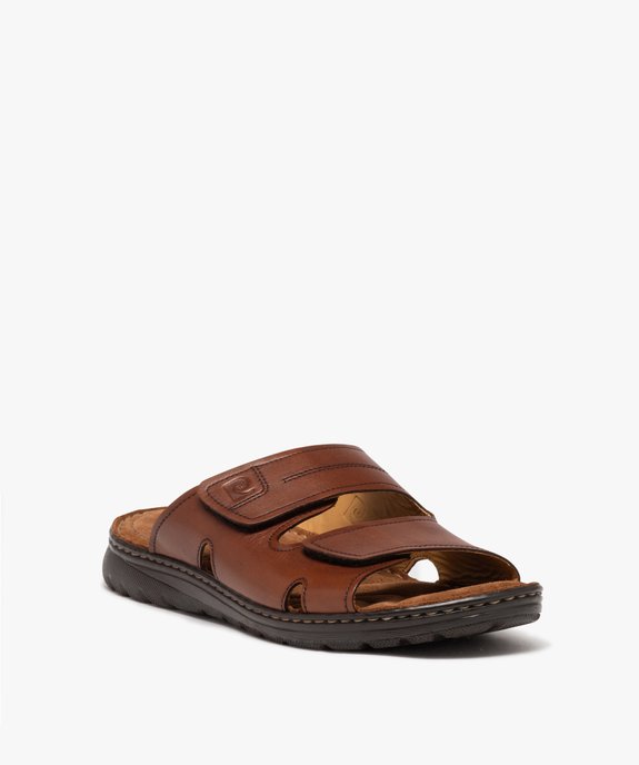 Mules homme unies en cuir avec double brides à scratch - Pierre Cardin D vue2 - PIERRE CARDIN DIFFUSION - GEMO