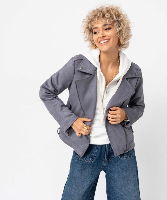 Blouson esprit motard en suédine femme vue1 - GEMO(FEMME PAP) - GEMO