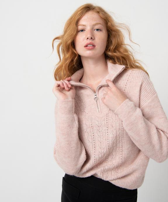 Pull femme en maille fantaisie à col camionneur  vue2 - GEMO 4G FEMME - GEMO