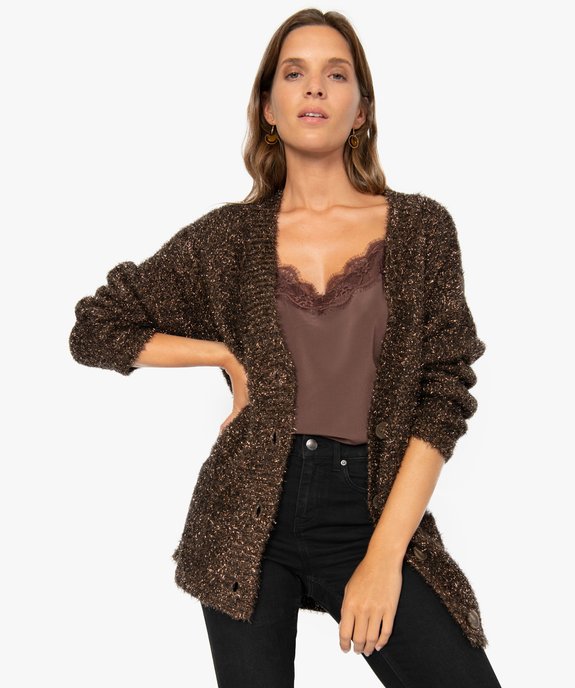 Gilet femme en maille façon angora avec fil lurex vue1 - GEMO(FEMME PAP) - GEMO