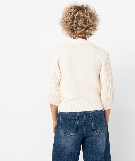 Gilet femme à col V en maille torsadée  vue3 - GEMO(FEMME PAP) - GEMO