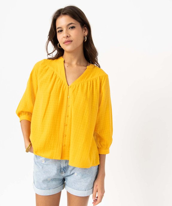 Blouse ample manches 3/4 en voile de coton à motif en relief vue2 - GEMO(FEMME PAP) - GEMO