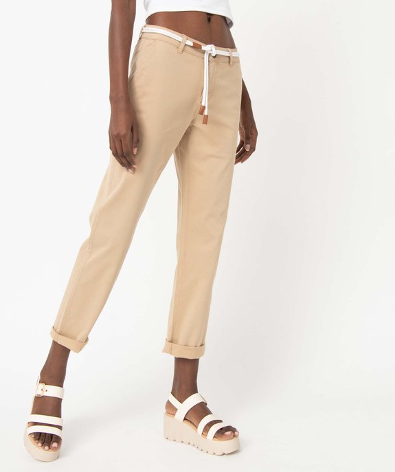 Pantalon femme en coton extensible avec ceinture corde vue1 - GEMO 4G FEMME - GEMO