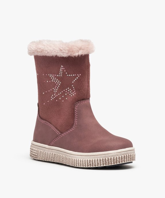 Bottes fourrées fille en suédine motif étoile en strass vue2 - GEMO (ENFANT) - GEMO