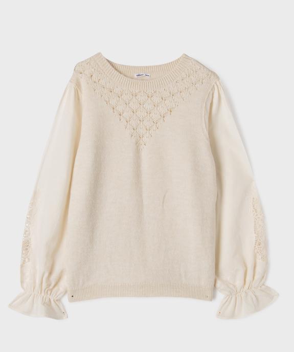 Pull avec manches en coton brodées femme grande taille vue1 - GEMO (G TAILLE) - GEMO