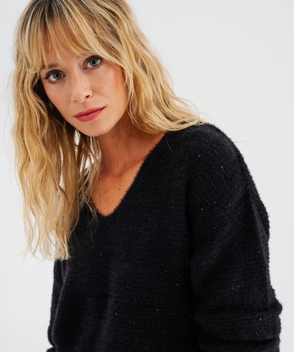 Pull en maille douillette avec double encolure V femme vue2 - GEMO(FEMME PAP) - GEMO