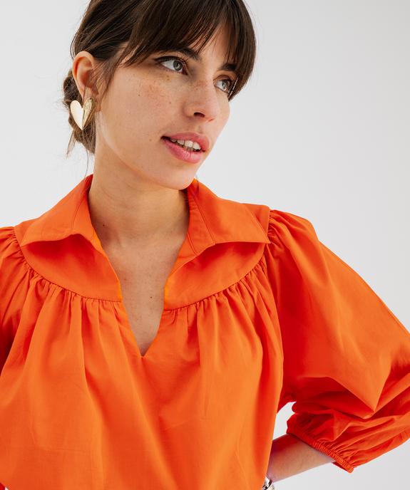 Blouse manches 3/4 en toile de coton unie femme vue4 - GEMO(FEMME PAP) - GEMO