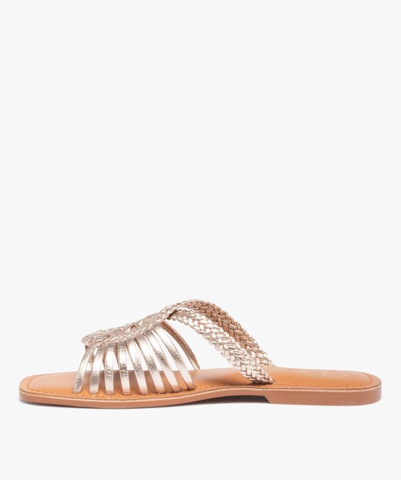 Mules femme à talon plat dessus cuir métallisé – Tanéo vue3 - TANEO - GEMO