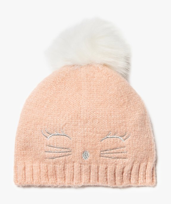 Bonnet fille avec pompon et broderie chat vue1 - GEMO (ENFANT) - GEMO