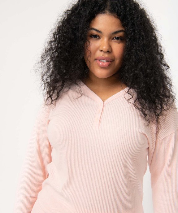 Tee-shirt femme grande taille en maille côtelée douce vue5 - GEMO(HOMWR FEM) - GEMO