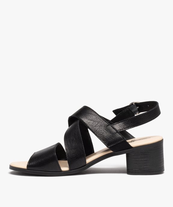 Sandales femme unies en cuir à talon carré moyen avec brides croisées vue3 - GEMO 4G FEMME - GEMO