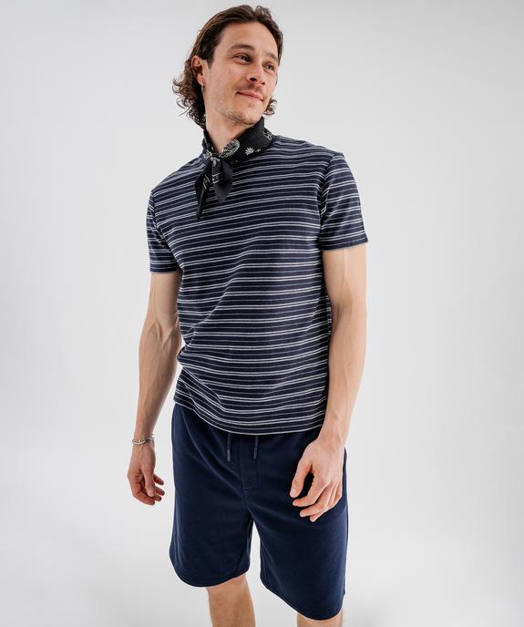 Tee-shirt manches courtes rayé en maille piquée homme vue1 - GEMO 4G HOMME - GEMO