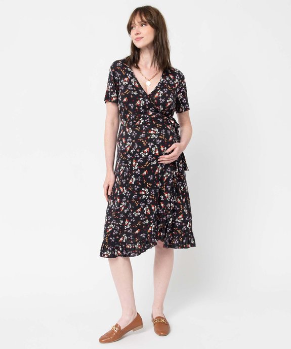 Robe de grossesse coupe portefeuille avec volant dans le bas vue1 - GEMO (MATER) - GEMO