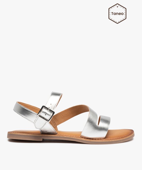 Sandales femme à talon plat et brides en cuir uni - Tanéo vue1 - TANEO - GEMO