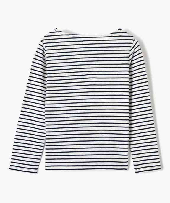 Tee-shirt fille rayé à manches longues avec broderies fleuries vue3 - GEMO (ENFANT) - GEMO