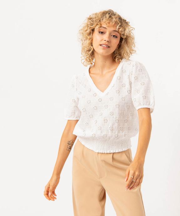 Tee-shirt à manches courtes en maille ajourée femme vue1 - GEMO(FEMME PAP) - GEMO