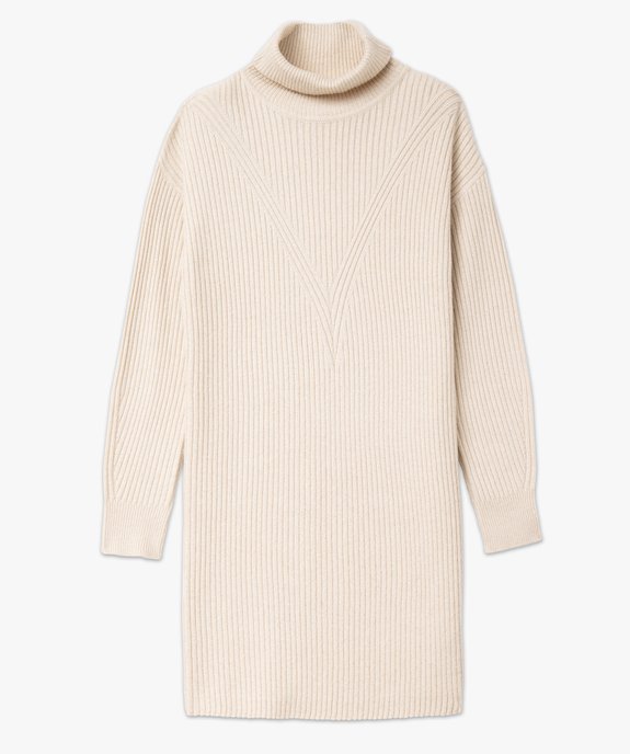 Robe pull pailletée en maille côtelée avec col roulé femme vue4 - GEMO(FEMME PAP) - GEMO